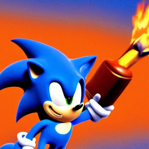 Prompt: Sonic the hedgehog throwing a Molotov cocktail, award winning photograph