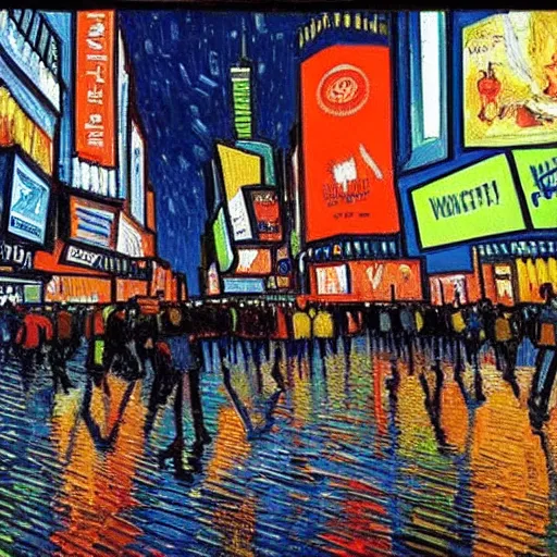 Image similar to time square painted by van gogh