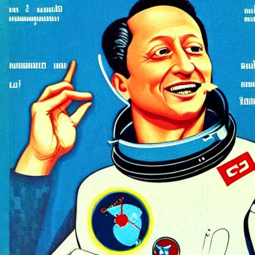 Image similar to rob schneider as cosmonaut on 1 9 6 0 soviet propaganda poster. beautiful. high detailed. intricate. illustration. propaganda. ussr