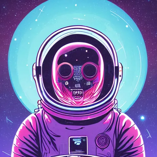 Image similar to glowing astronaut inspired by René Laloux, Dan Mumford, stars, cinematic