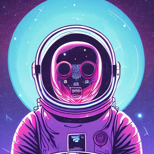 Prompt: glowing astronaut inspired by René Laloux, Dan Mumford, stars, cinematic