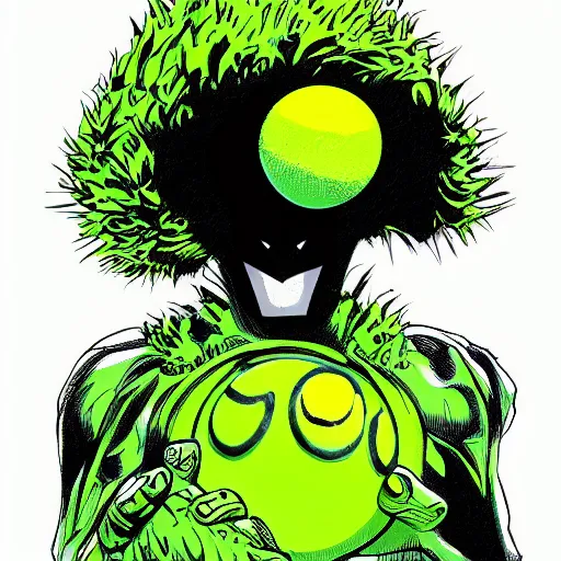 Image similar to a tennis ball monster ,tennis ball, batman, digital art, fantasy, magic, trending on artstation, ultra detailed, professional illustration by Basil Gogos