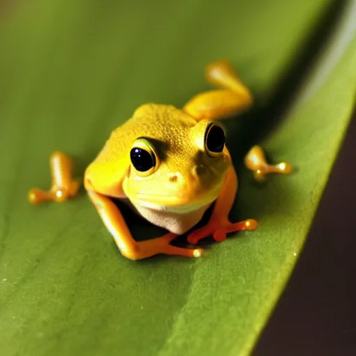 Prompt: a tiny yellow frog