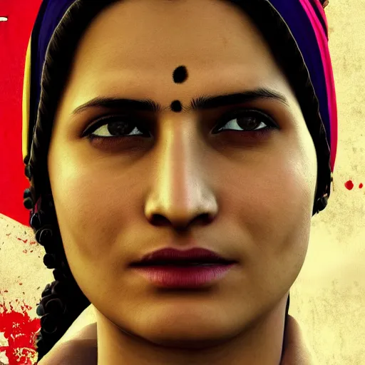 Prompt: kashmiri woman, closeup, GTA V poster, sharp focus, aesthetic!!!!!!!, ultra HD, 8k, highly detailed, intricate, elegant