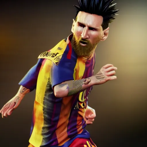 Prompt: ultra - realistic, 3 d render of lionel messi going super - saiyan, octane render, zbrush