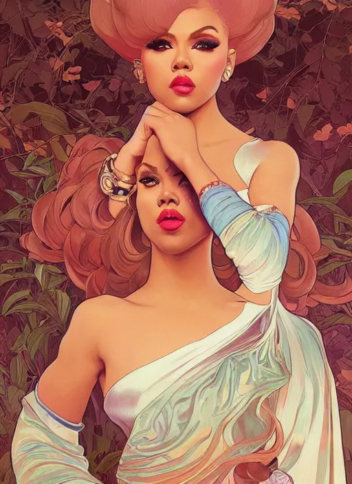 Prompt: vanjie, drag queen, painting by artgerm and greg rutkowski and alphonse mucha