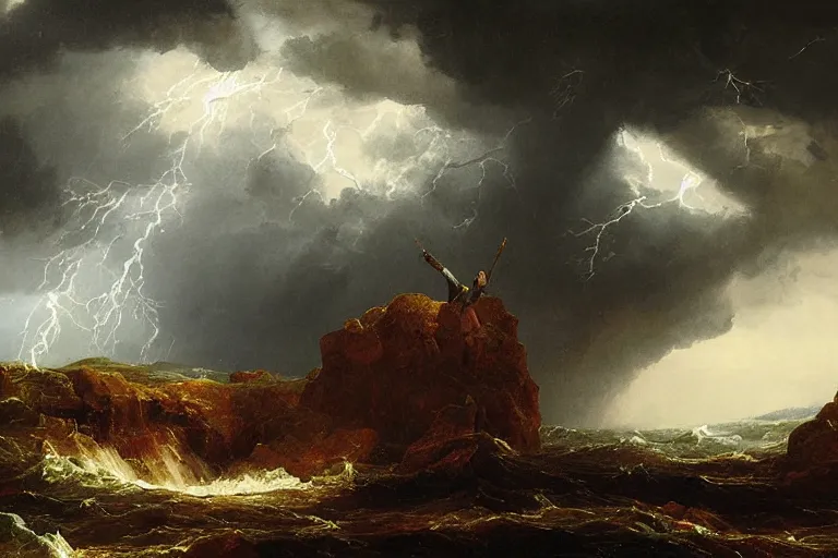 Image similar to last day of an old man, stormy weather, memories by sergeant and thomas cole, oil painting, hyper detailed, masterpiece 4 k