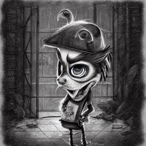 Image similar to grunge drawing of cbucky by - - michael karcz , loony toons style, horror themed, detailed, elegant, intricate