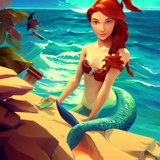 Image similar to painting mermaid treasure on sea of thieves game avatar hero smooth face median photoshop filter cutout vector, behance hd by jesper ejsing, by rhads, makoto shinkai and lois van baarle, ilya kuvshinov, rossdraws global illumination