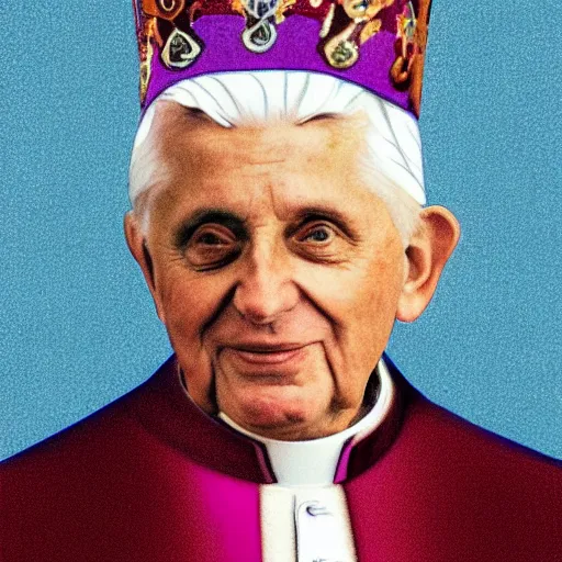 Image similar to portrait of pope benedict xvi wearing tiara on the top of his head in the style of sketched crayon