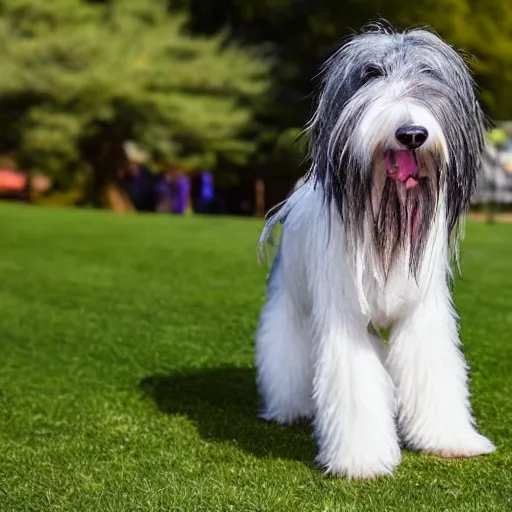 Image similar to TY beanie baby (bearded collie dog), comedy, action shot, arf, ultra high resolution, cute, adorable, fluffy, 70mm/f2.8, imax