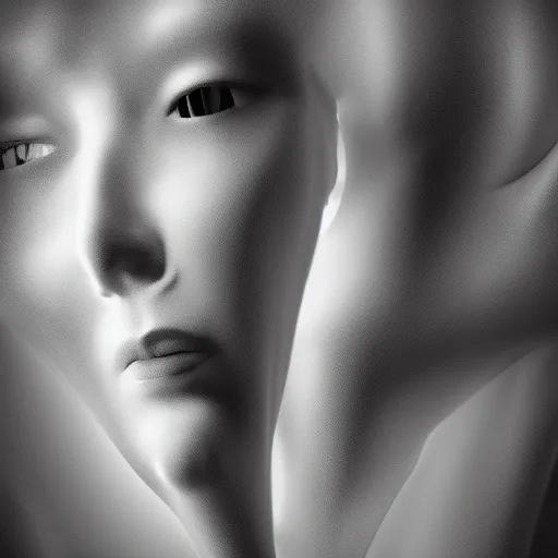 Image similar to clouded origins ( rca umbilical tendrils ), in the style of hiroya oku and riyoko ikeda and stanley kubrick, black and white, photorealistic, epic, super technical, 3 d render