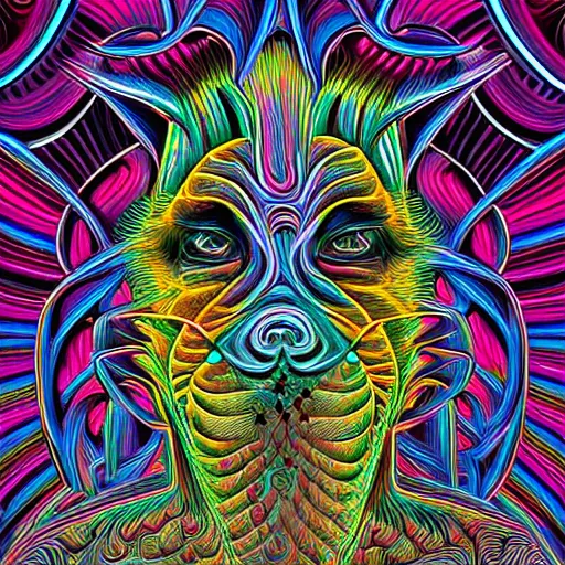 Image similar to digital illustration of a pig, by alex grey, tool band, psychedelic art, spiral fractals, detailed, 8 k