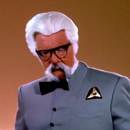 Image similar to A still of Colonel Sanders as a Captain on Star Trek The Next Generation