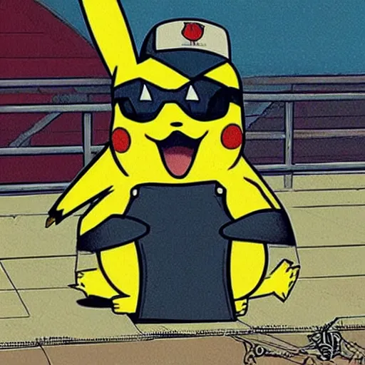 Prompt: pikachu as a russian gopnik, looking angry