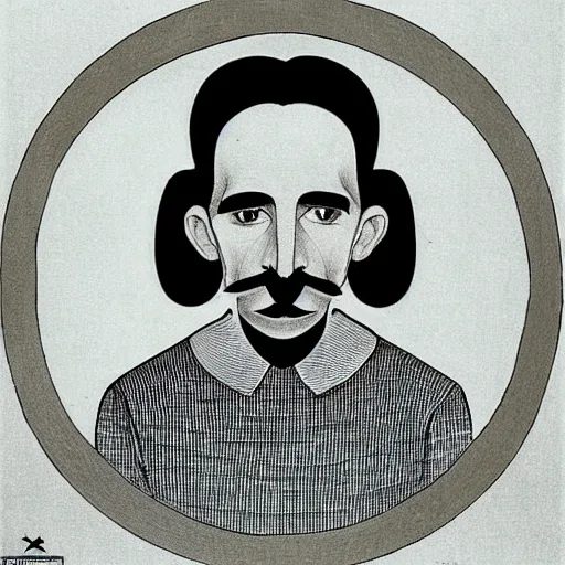 Image similar to young man, long hair, short facial hair, no mustache, dark green eyes, dark eyebrows, light widows peak light facial hair, in the style of mauritz cornelis escher, in - frame