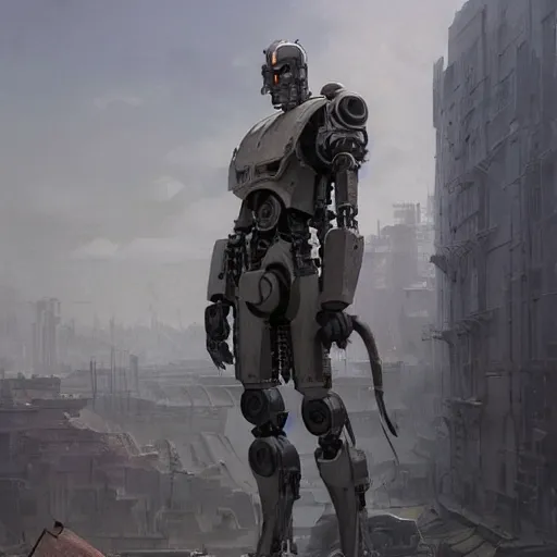 Image similar to a highly detailed uncropped epic cinematic concept art CG render digital painting artwork: dieselpunk robot/man. By Greg Rutkowski, Ilya Kuvshinov, WLOP, Stanley Artgerm Lau, Ruan Jia and Fenghua Zhong, trending on ArtStation, subtle muted cinematic colors, made in Maya, Blender and Photoshop, octane render, excellent composition, cinematic atmosphere, dynamic dramatic cinematic lighting, precise correct anatomy, aesthetic, very inspirational, arthouse