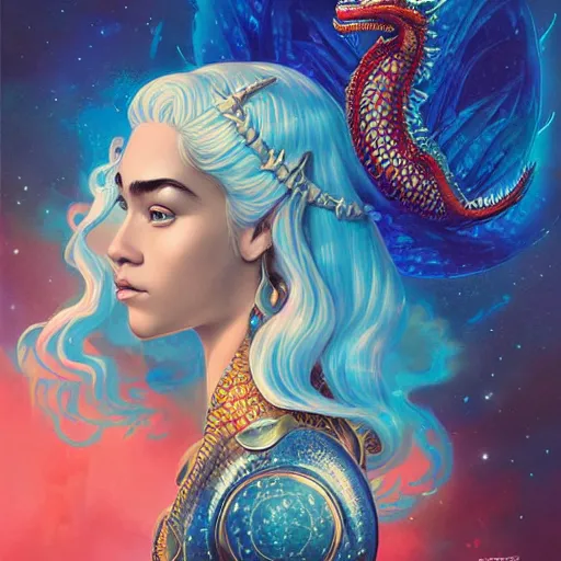 Image similar to cosmic underwater lofi daenerys targaryen portrait, queen of dragons, fire flaming dragon serpent, Pixar style, by Tristan Eaton Stanley Artgerm and Tom Bagshaw.