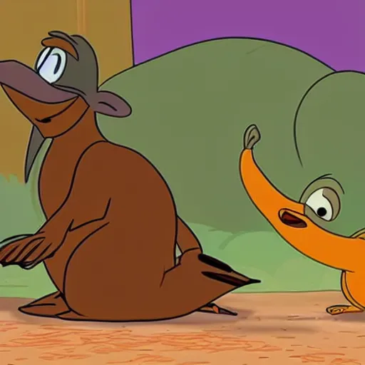 Image similar to a disney animated cartoon of a friendly platypus