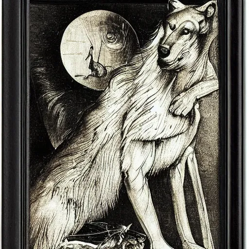 Image similar to dante with wolf by hieronymus bosch