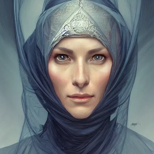 Prompt: portrait, female bene gesserit, bee keeper, veiled face, d & d, fantasy, intricate, elegant, highly detailed, digital painting, artstation, concept art, matte, sharp focus, illustration, art by artgerm and greg rutkowski and alphonse mucha