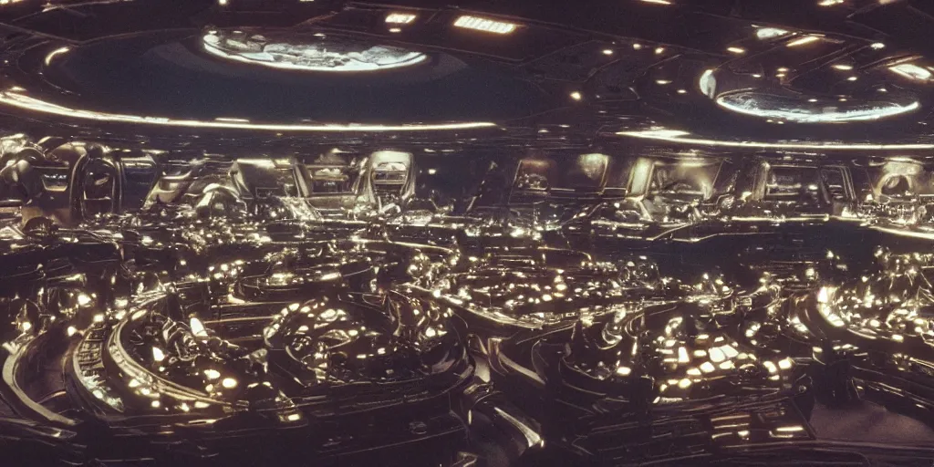 Image similar to a full color still of the Galactic Senate full of sci-fi aliens and humans, cinematic lighting, 1990, directed by Steven Spielberg, 35mm