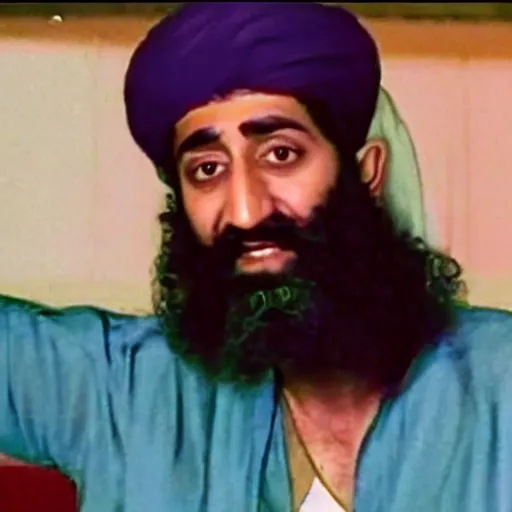 Prompt: A still of Osama Bin Laden wearing a disco suit in Saturday Night Fever