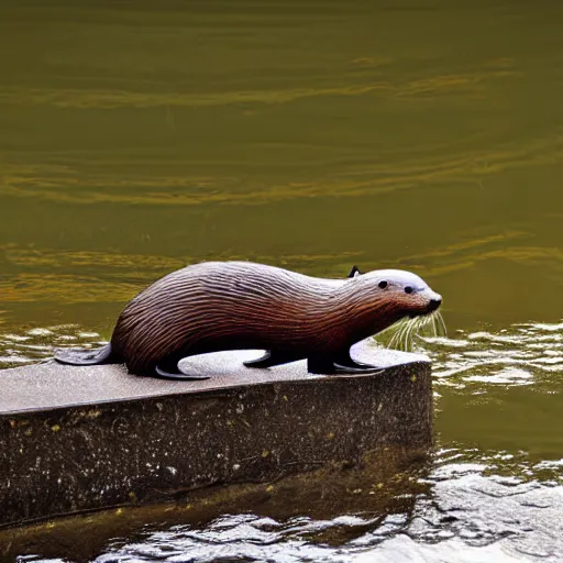 Image similar to steampunk mechanical otter in a river, sci - fi, wildlife photograph, national geographic, award - winning