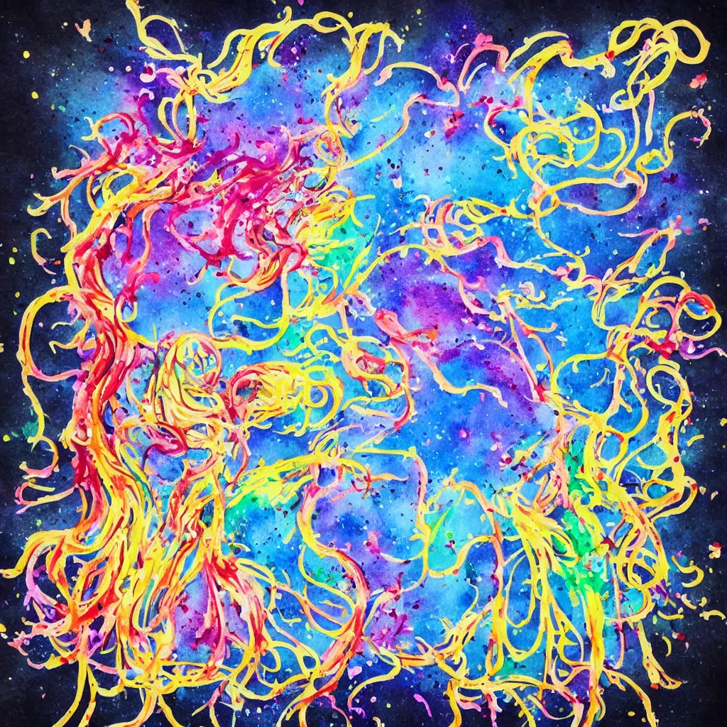 Image similar to Splatter watercolor flying spaghetti monster