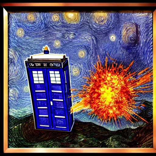 Prompt: a tardis exploding by van gough, insanely detailed