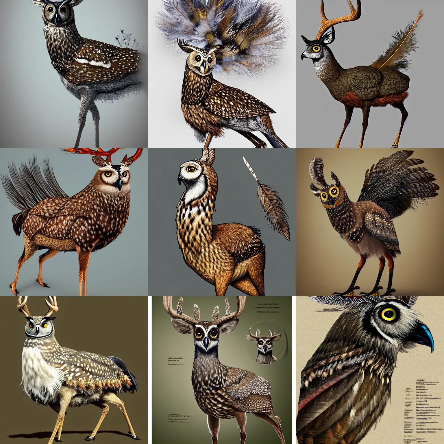 Image similar to a feathered deer with bird feathers, national geographic, owl feathers, trending on artstation, highly detailed, full body