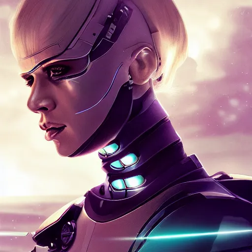 Prompt: panorama of a very pretty blond borg queen on a borg ship, cybernetic implants, perfect face, symmetrical face, moody lighting, shallow depth of field, artstation concept,