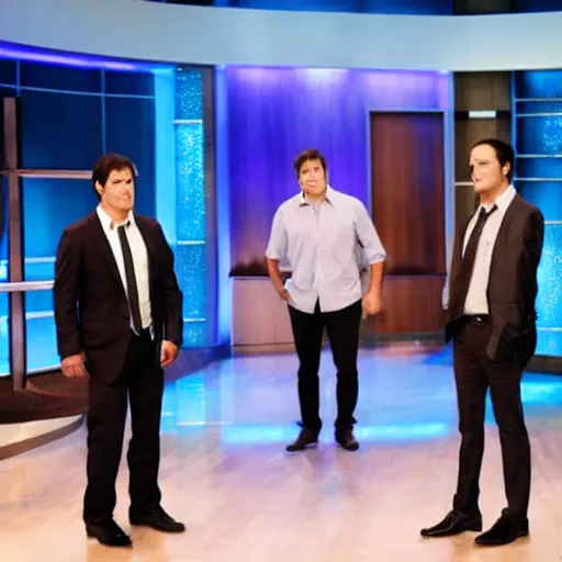 Image similar to Lighstaber duel between Kevin O'Leary and Mark Cuban, in Shark Tank (2016)