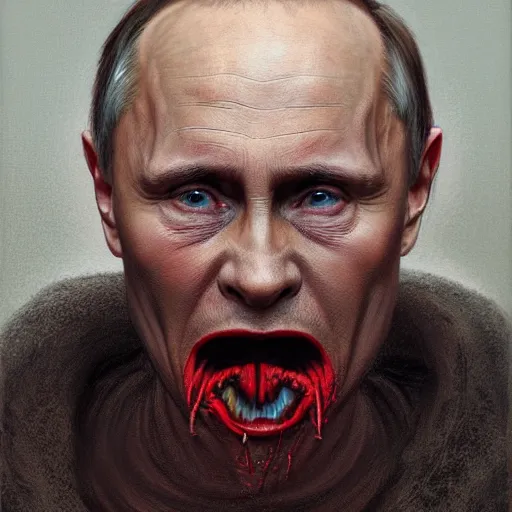 Image similar to a portrait of vladimir putin's, eating worms from toilet, macabre, horror, by donato giancola and greg rutkowski and wayne barlow and zdzisław beksinski, realistic face, visible face, digital art, artstation, symmetry
