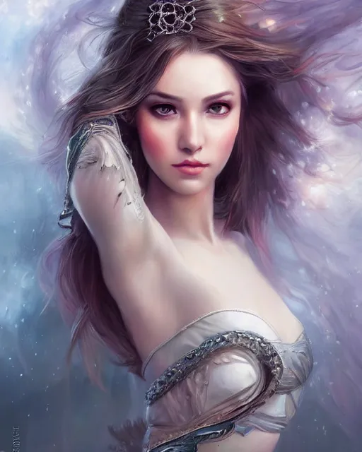 Prompt: a beautiful female, 8 k, hyperrealistic, full body, rule of the third, hyperdetailed, fantasy portrait by laura sava