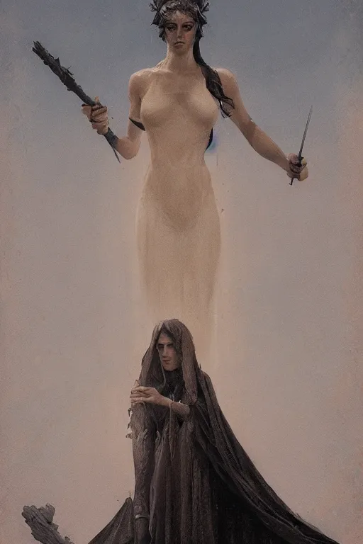 Image similar to Hecate, illustrated by Greg Rutkowski and Caspar David Friedrich., Trending on artstation, artstationHD, artstationHQ, 4k, 8k