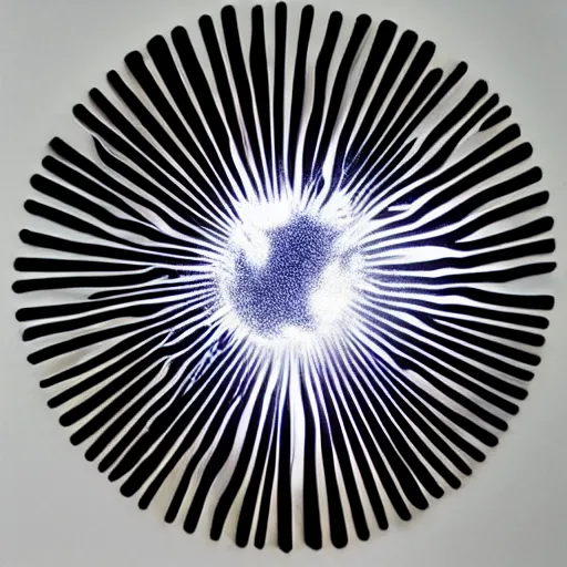 Image similar to rigorous fresco by genndy tartakovsky. a beautiful kinetic sculpture of a black hole. this hole appears to be a portal to another dimension or reality, & it is emitting a bright, white light. there are also stars & other celestial objects around it.