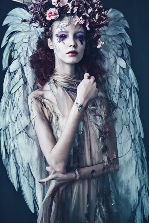 Prompt: scifi ethereal forestfolk cybernetic angel valentino avant garde fashion, beautiful portrait, cinematic