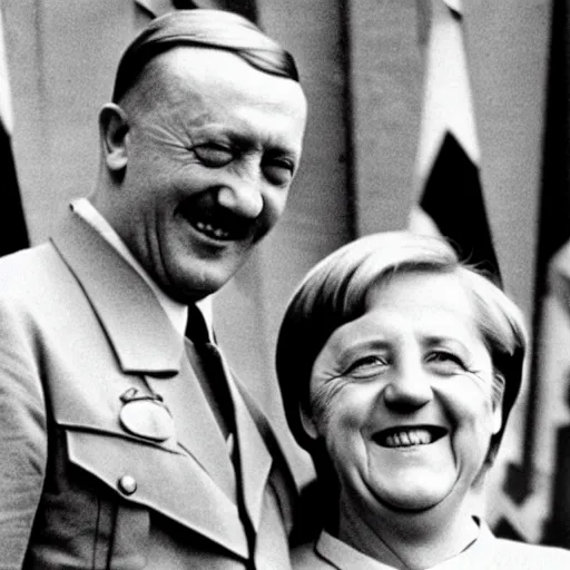 Image similar to hitler and angela merkel smiling after world war ii