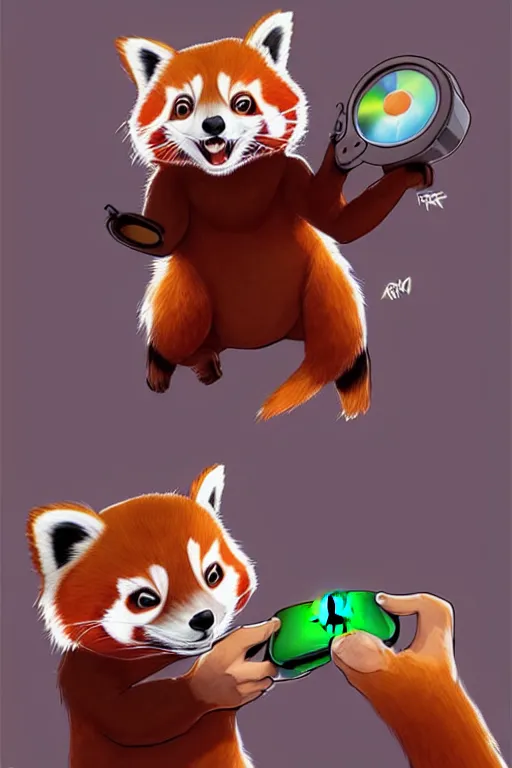 Image similar to red panda playing xbox one, animation pixar style, by pendleton ward, magali villeneuve, artgerm, rob rey and kentaro miura style, golden ratio, trending on art station