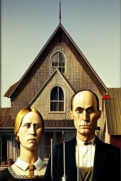 Image similar to american nightmare by grant wood, carpenter gothic