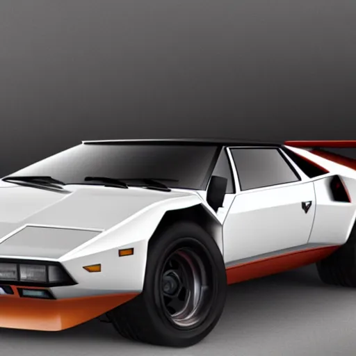 Image similar to an amalgamation of a lamborghini countach and a datsun 2 6 0 z, concept art, 8 k, highly detailed