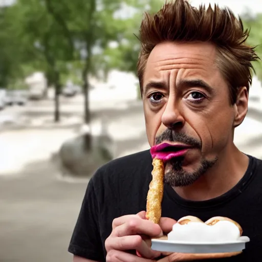 Prompt: Robert Downy Jr. eating a donut, 4k