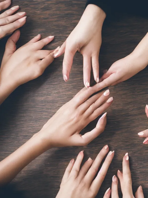 Image similar to an instagram photo of exactly one detailed woman's hand palm up lying on the table, instagram photo, studio photo