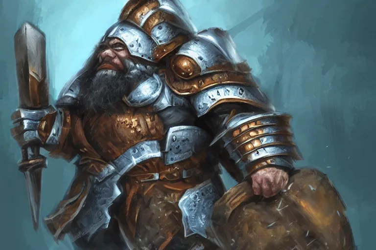 Image similar to a mighty dwarf warrior in armor, trending on art station, fantasy