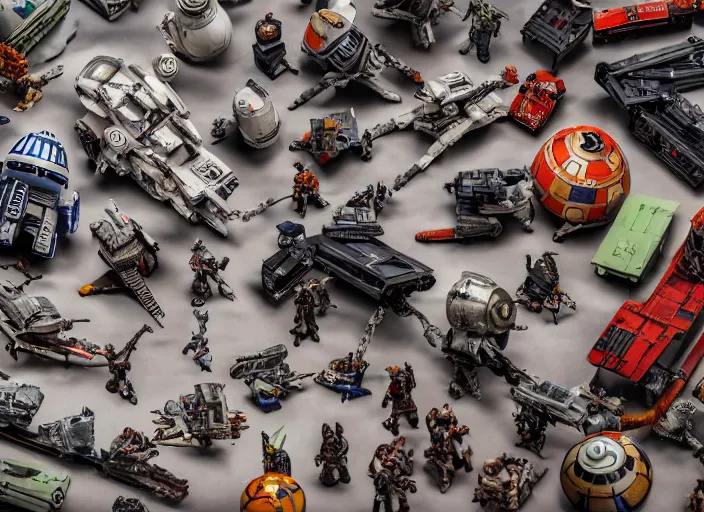 Image similar to a photo of a epic grand scale diorama of star wars toys, canon, macro photography