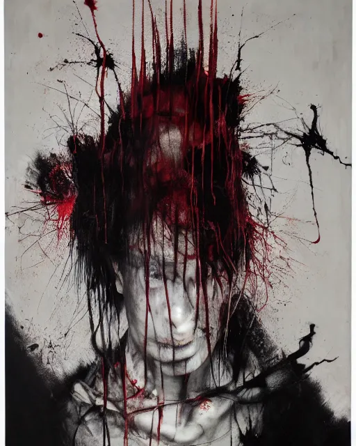 Image similar to the embodiment of dark surrealism, a brutalist designed, gothic, rich deep colours, charcoal, painted by francis bacon, adrian ghenie, nicola samori, james jean and petra cortright, part by gerhard richter, part by takato yamamoto. 8 k masterpiece.