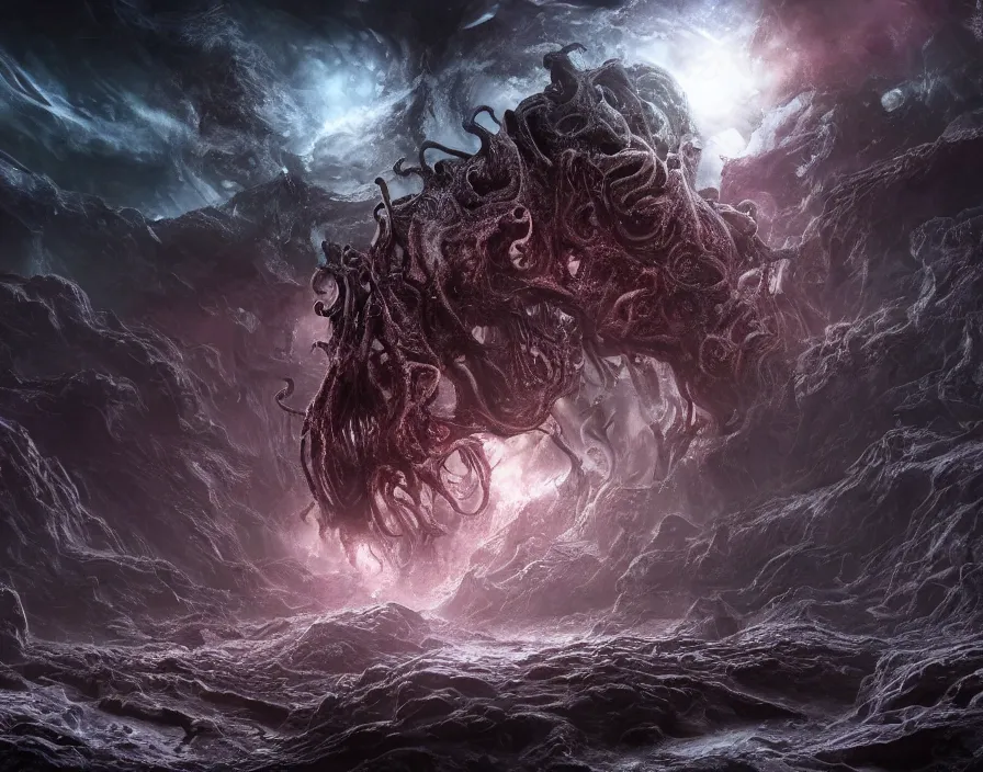 Image similar to dark eldritch planet in space, horror, tentacles, screaming monster, realistic, beautiful texture, beautiful graphics, fantasy artwork, very beautiful scenery, hd, hdr, ue 5, ue 6, unreal engine 5, cinematic 4 k wallpaper, 8 k, ultra detailed, by popular digital, details, beautiful image ever created, high resolution, artstation