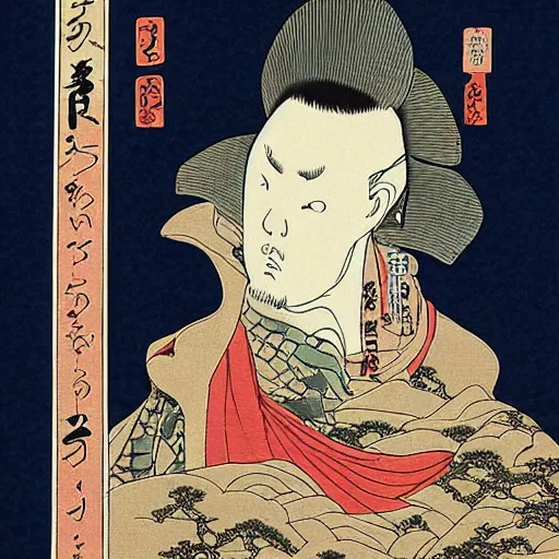 Prompt: U-God rapping, portrait, style of ancient text, hokusai