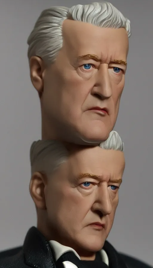 Prompt: hot toys figurine of david lynch, realistic, up close image, 1 / 1 6 th scale, unopened, listing image, hd